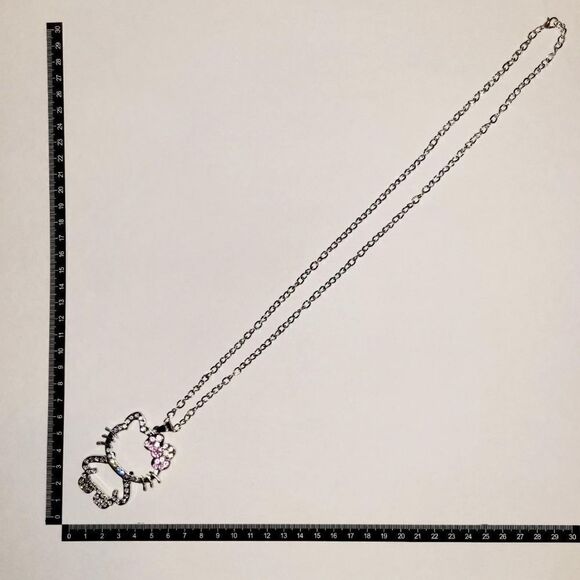 Brand New Silver Rhinestone With Pink Ribbon Hello Kitty Necklace - Picture 6 of 8